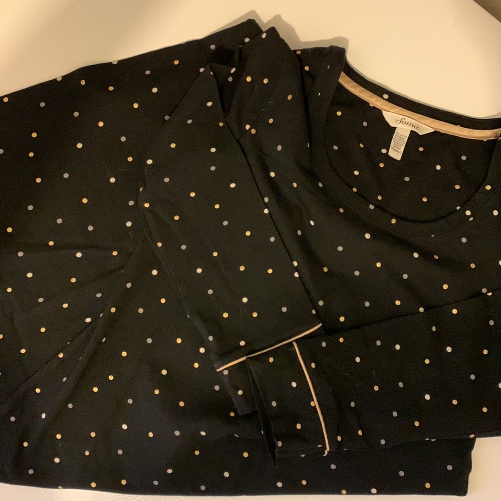 Soma Intimates SZ ZL Black Polka Dot Long Sleeve Sleep Shirt